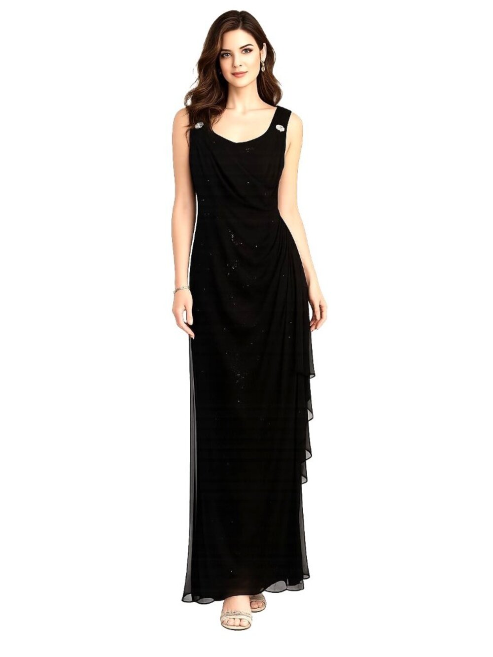 R&M Richards Size 14W Women Rhinestone Accents Black Sleeveless  Gown